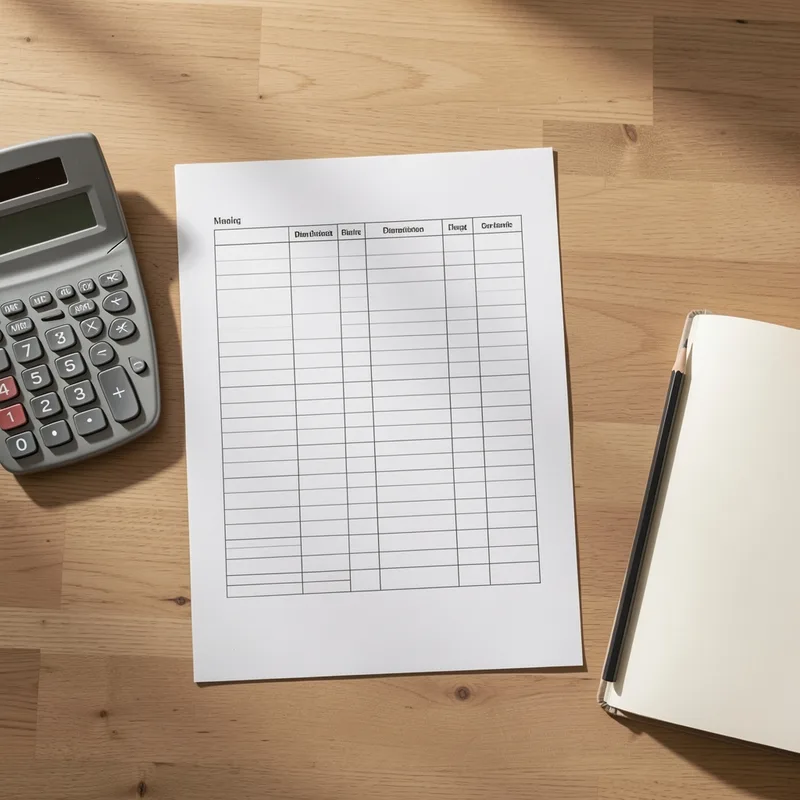 Vue en plongée sur un plan de charge imprimé et une calculatrice posés sur un bureau en bois